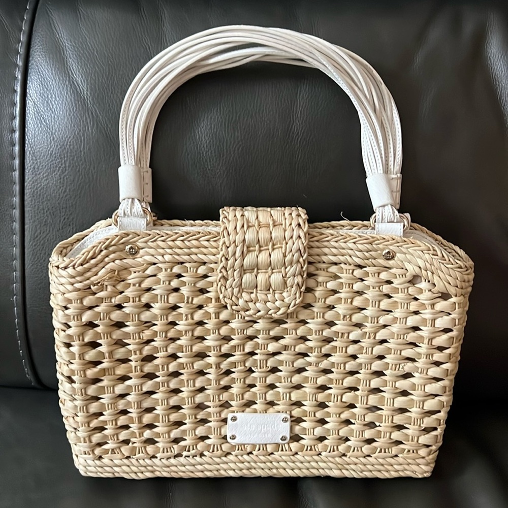 Kate Spade Darlington Jackie Bag summer Straw Raffia White Purse with Dust Cover
